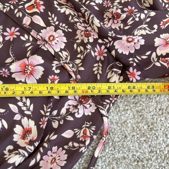 Current Air Long Sleeve Satin Pleated Boho Dress Brown Floral M Cottage Chic - Picture 11 of 14